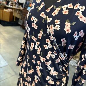 New York & Company Blue and Black Wrap Dress with Long Sleeves